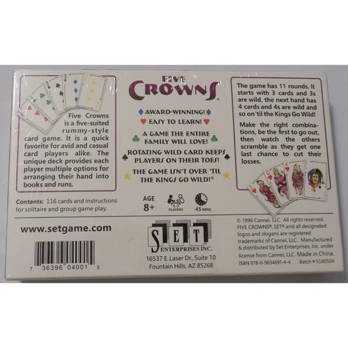 Lot Enterprises Five Crowns 5 Costumed Rummi Style Jeu de Cartes 10 Best Game Awards - Photo 2/2