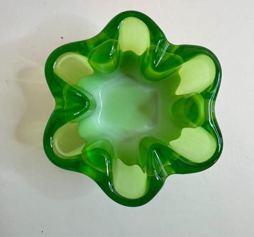 Sasaki Jade Green And White Glass Bowl Ashtray Vintage - Picture 2 of 8