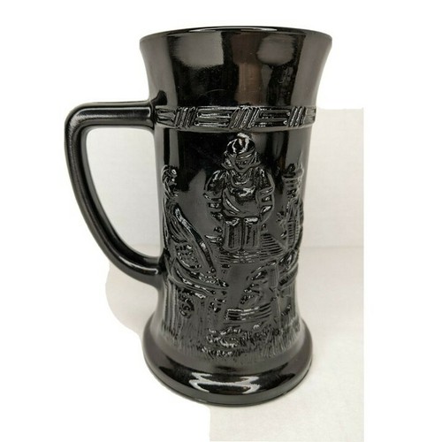 Black Milk Glass Beer Stein Tiara Exclusive Indiana Vintage Tavern Scene 6" - Picture 2 of 10