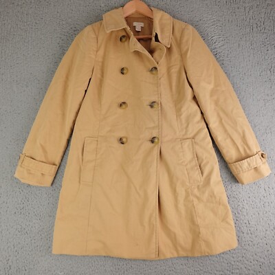J Crew Trench Coat Womens Petite Brown Button Front Pockets