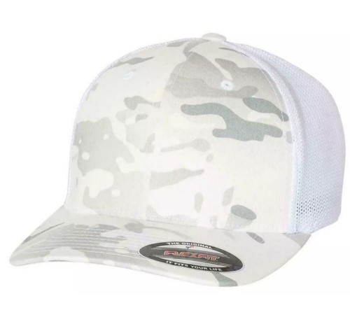 Flexfit Trucker Mesh Baseball Cap Blank Hat Flex Fit 6511 Alpine White Camo NEW