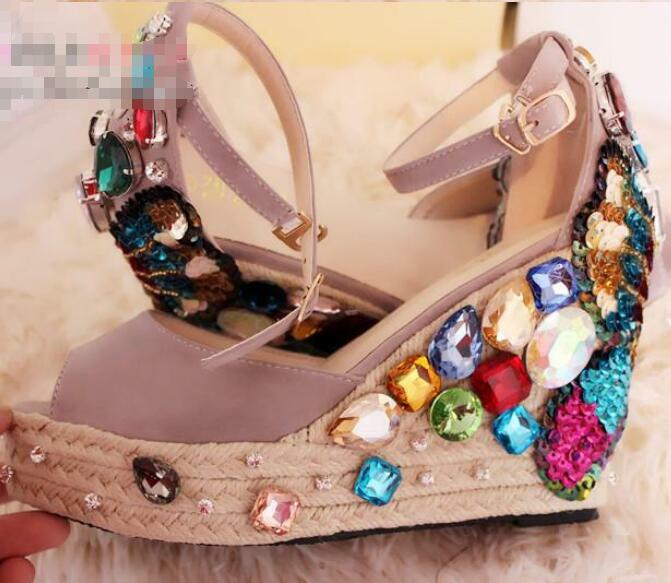 Wouomo Rhinestone High Wedge Heel Sequins Platform Ankle Strap scarpe Sandals sz Wouomo Rhinestone High Wedge Heel Sequins Platform Ankle Strap scarpe Sandals sz