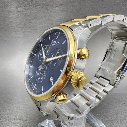 Tissot Chrono XL Watch Men 45mm Blue Dial Two Tone Date Round Steel Bracelet - Picture 3 of 11