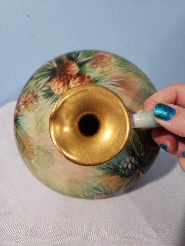 J P L Limoges FRANCE, Squat PITCHER, PINECONES, signed AMY WALL & dated 1924 - Picture 15 of 18
