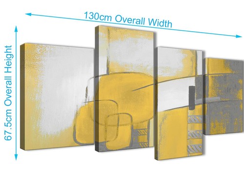 Large Mustard Yellow Grey Painting Abstract Bedroom Canvas Decor - 4419 - 130cm - Picture 3 of 5