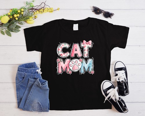 Cat Mom Shirt – Cute Floral Paw Print Tee for Women & Pet Lovers - Picture 4 of 5