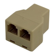RJ11 Modular Telephone T-Adapter 1-Female to 2-Female Ivory