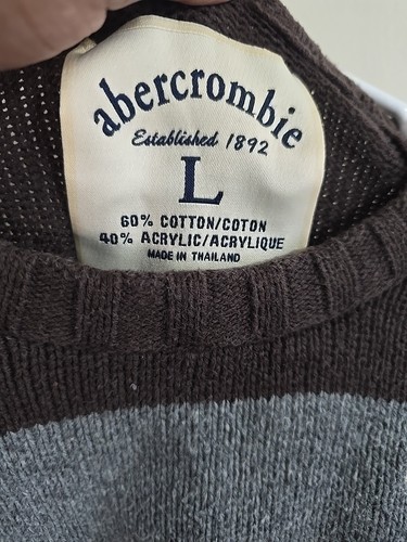 Boys Abercrombie Gray And Brown Long Sleeve Crew Neck Sweater Sz L - Picture 2 of 3