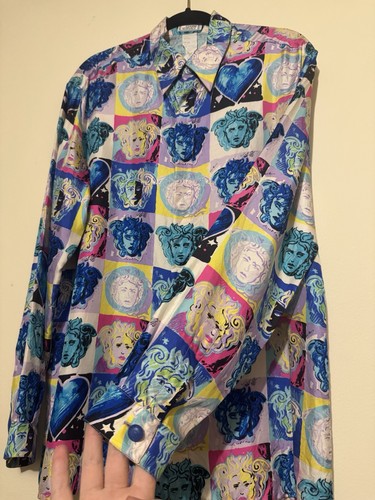 Very rare Gianni Versace Andy Warhol print Medusa head heart silk shirt vintage - Picture 3 of 13