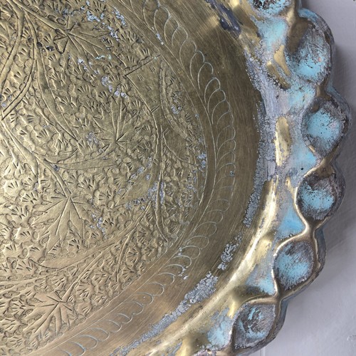 Vintage Mid Century Moroccan Style 24” X 16" 2 Foot Oval Brass Tray / Table Top - Picture 9 of 12