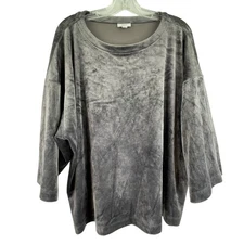 Purejill Gray Velvet Velour Boxy Women's Blouse Size Large Party Holiday 