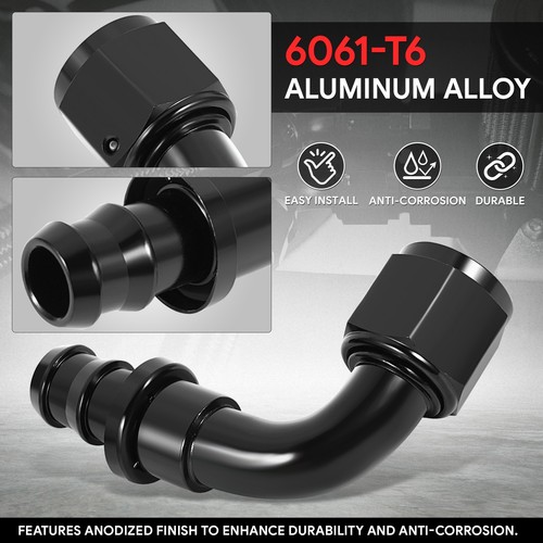 Accesorios de extremo de manguera de bloqueo de empuje de 90 grados de barra de aluminio negro universal de 12AN a 3/4" - Imagen 5 de 6
