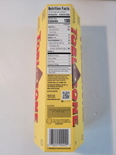 Toblerone Chocolate Suizo con Leche con Turrón de Miel y Almendras, 600g - Imagen 3 de 3