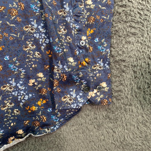 Bugatchi Shirt 8 Way Stretch Button Up Mens M Navy Floral Cotton Tropical - Picture 4 of 17