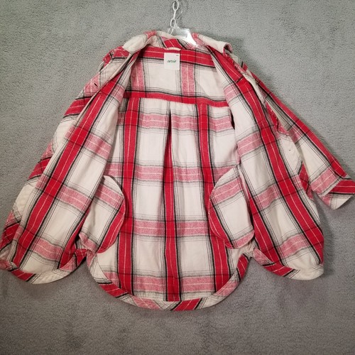 Aerie Damen M rot & elfenbein kariert Baumwolle Flanell lang schwer Shacket Jacke - Bild 3 von 15