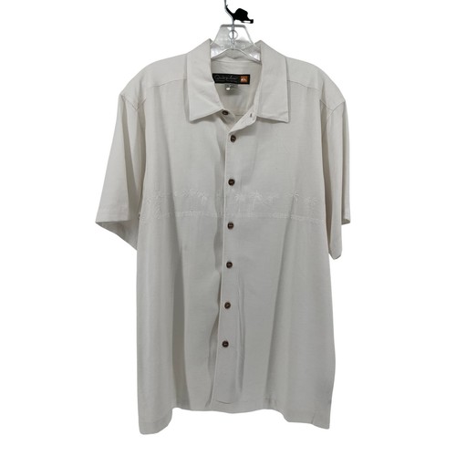 Quiksilver Mens Short Sleeve Button Up Shirt white Palm Tree Embroidery Sz M NEW - Picture 1 of 17
