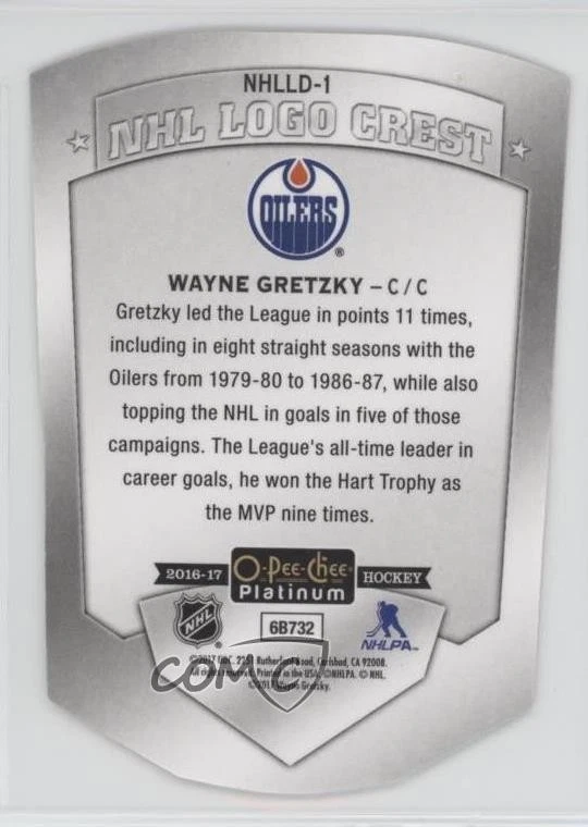 2016-17 O-Pee-Chee Platinum NHL Logo Crest Die-Cuts Wayne Gretzky #NHLLD-1 HOF - Image 2 of 2