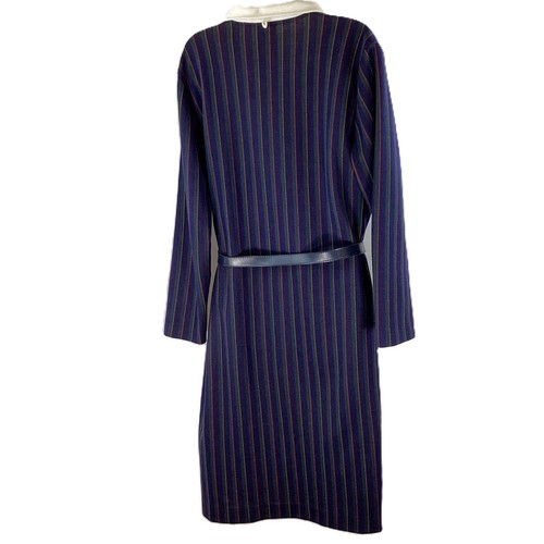 Vintage M&S St. Michaels Navy Stripe Belted Woven Shirt Dress UK 20 Petite/Short - Picture 3 of 4