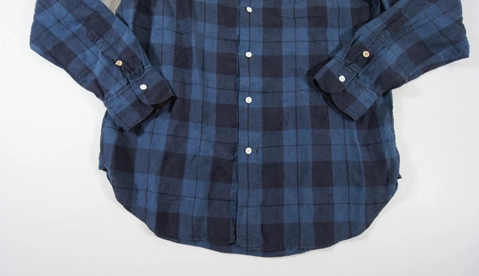 Rag & Bone Shirt Mens Medium Blue Button Up Long Sleeve Classic Fit Plaid Linen - Image 3 of 4