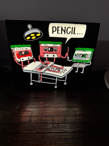 Retro Cassette Tape "Pencil..." - LED Light Up Sign - USB Powered - Picture 4 of 4