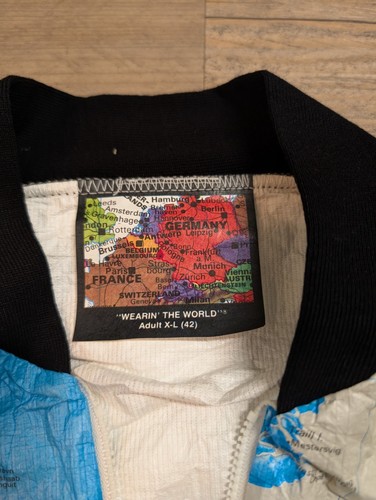 Vintage Wearin The World Bio-Sphere 2 Earth Globe Map Paper Jacket 80s XL - Bild 2 von 6