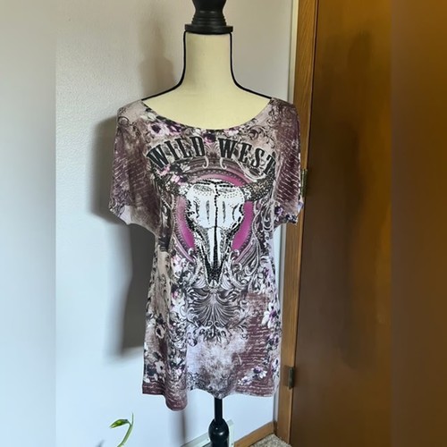 Big Bang USA Damen Wild West Grafik Kurzarm Top Gr. M - Bild 1 von 8