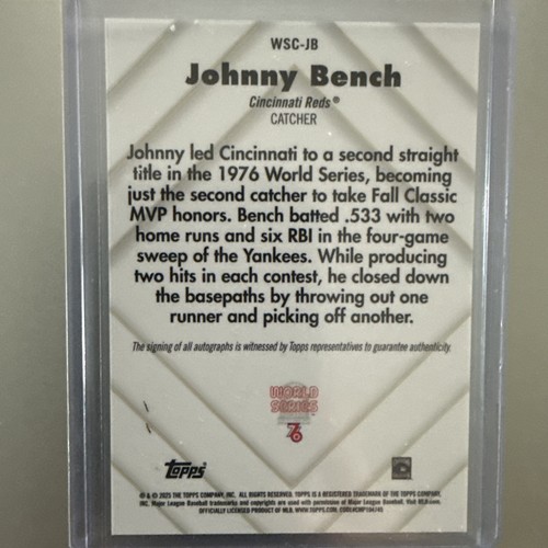 2025 Topps Chrome World Series Champion Johnny Bench Auto /100 WSC-JB - Picture 5 of 6