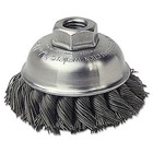 Single Row Heavy-Duty Knot Cup Brush, 3-1/2 in dia, 5/8-11 UNC, 0.023 Stainless