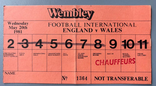 1981 Chauffeurs Ticket England v Wales international friendly at Wembley