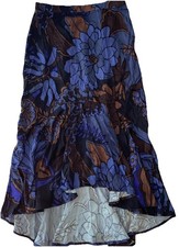 New Asymmetric Midi Skirt Floral Boho Flowy Hi Lo Brown Blue Whimsigoth Small