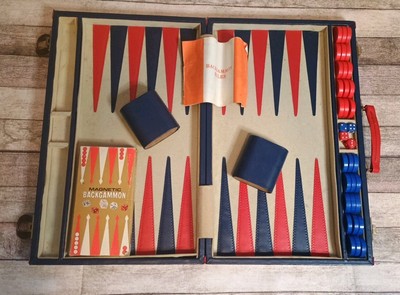 Vintage Backgammon Set Red & Blue complete set with bonus magnetic travel Board 