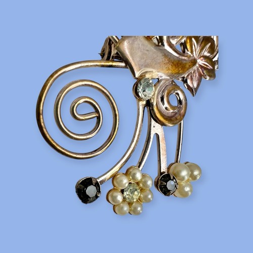 VTG FLORAL SPRAY BOUQUET BROOCH ANTIQUE Rhinestone ART DECO MODERN SWIRL ARROW - Picture 7 of 16