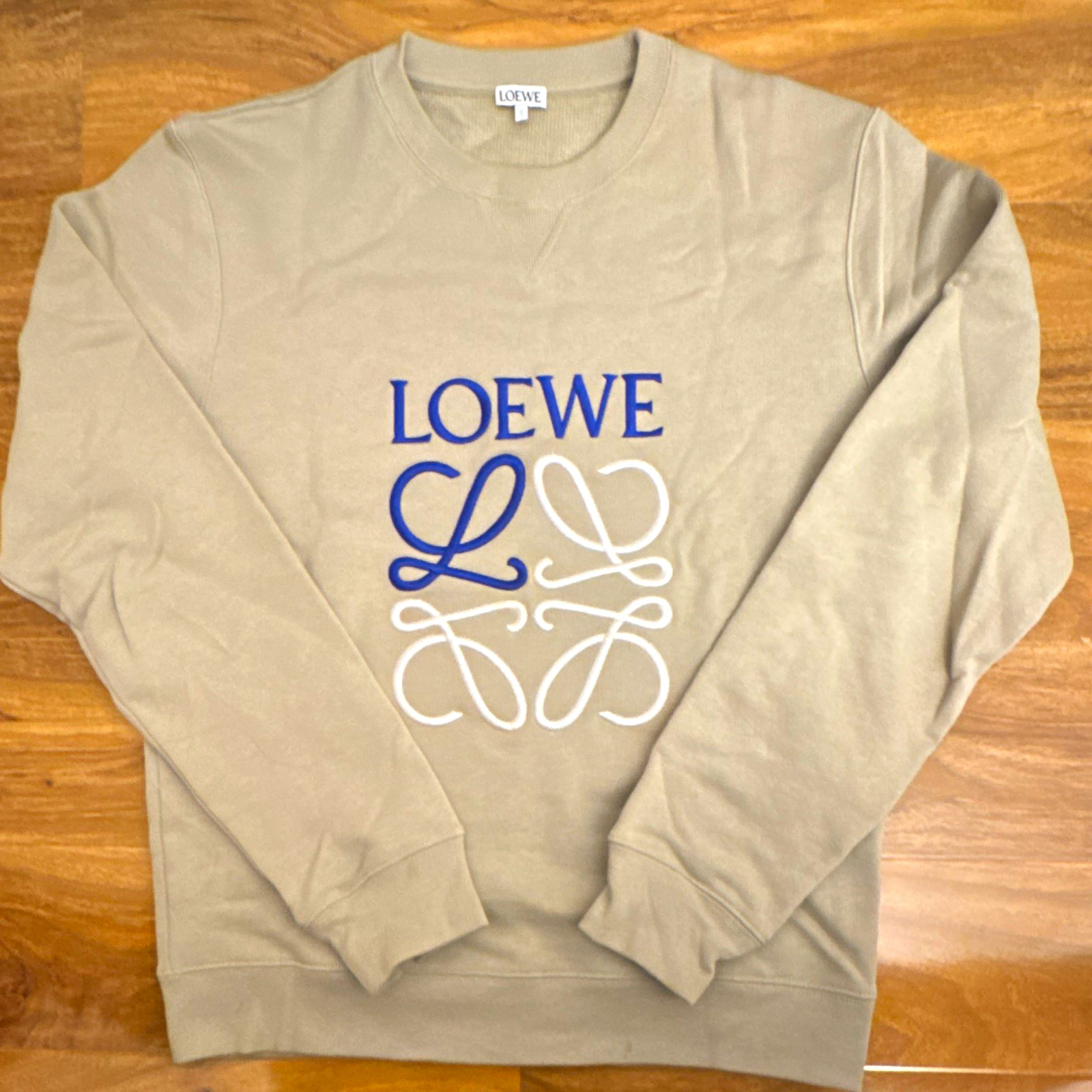 LOEWE Anagram Logo Embroidered Sweatshirt Khaki Green Size S Authentic Cotton