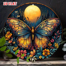 MOONLIT FLORAL BUTTERFLY METAL WALL ART GARDEN SHED FENCE HANGING SIGN PLAQUE