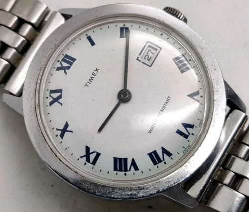 Vintage Timex Marlin Manual Wind wrist watch With Date running Blue Numerals