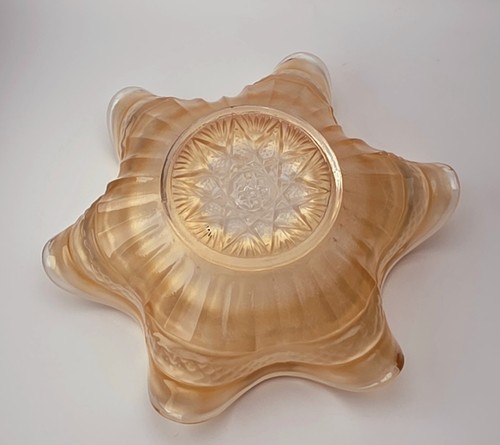Northwood Basketweave Cable Carnival Glass Ruffled Bowl Peach Opalescent 6" - Picture 6 of 15