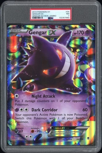 2014 POKEMON XY PHANTOM FORCES GENGAR-EX BOX-TAG #34 GENGAR EX PSA 7