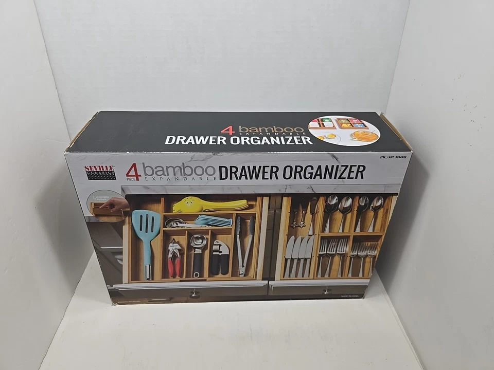 Seville Classics Bamboo 4-Piece Expandable Drawer Organizer Set - Image 2 of 4