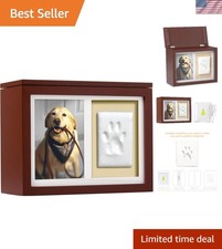 Personalized Paw Print Memory Box with Photo Frame - Pet Memorial Urn, Espresso