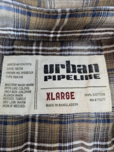 Camisa para hombre URBAN PIPELINE color tostado a cuadros talla XL ¡NUEVA CON ETIQUETAS! Fiesta Preppy informal con botones - Imagen 5 de 5