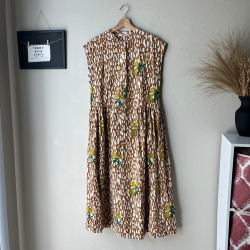 Toast Tangram Print Cotton Poplin Button Up Sleeveless Tent Midi Dress Size 10 - Picture 2 of 10