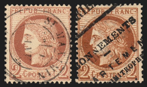 n°51/51a, les 2 nuances, Cérès, 2c rouge-brun et brun-rouge-foncé - TB