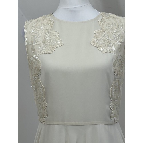 Vestido Patinador Ted Baker Chifón Blanco Crema TED 3 Talla 12 Sin Mangas Lentejuelas Top - Imagen 2 de 14