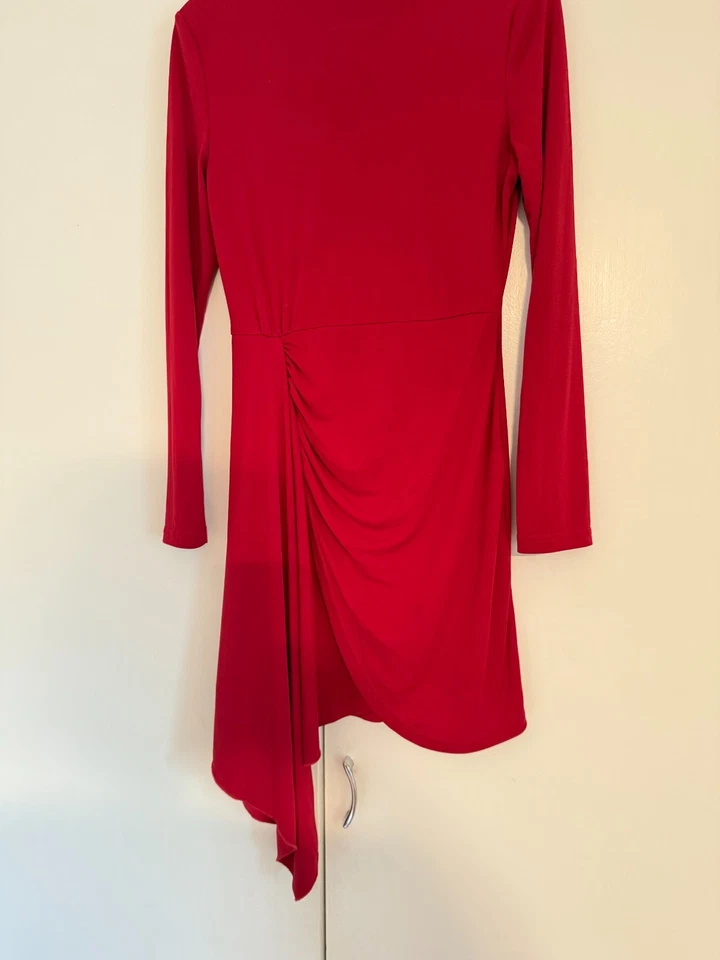 AQUA LONG SLEEVE JERSEY MOCK NECK WRAP SKIRT DRESS RED SIZE L - Image 3 of 4