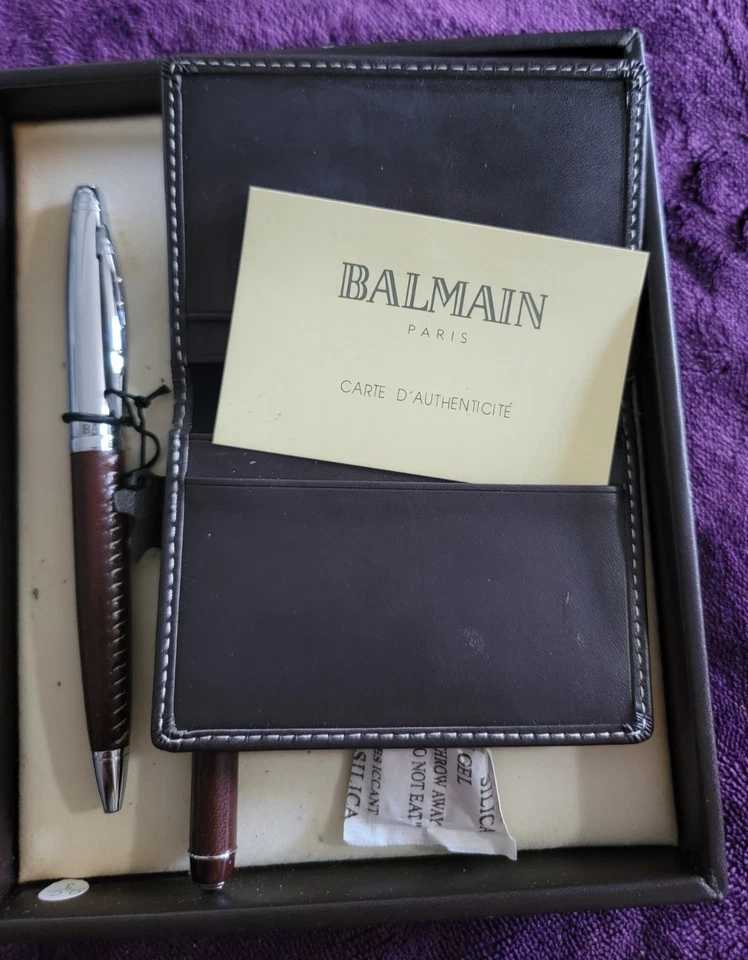 BALMAIN Paris Gift Set: Wallet + Pen + Letter Opener in Leather Box & Outer Box - Image 2 of 4