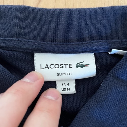 Lacoste Slim Fit Vintage Navy Blue Polo Shirt Mens Medium Short Sleeve - Picture 3 of 5