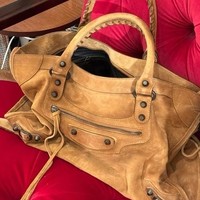 Women Street Suede Rivet Motorcycle Tote Bag Large Capacity One-Shoulder Handbag