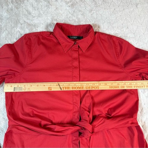 Vestido camisero Lauren Ralph Lauren ajustado y acampanado corbata delantera con bolsillos algodón talla 14 - Imagen 8 de 12