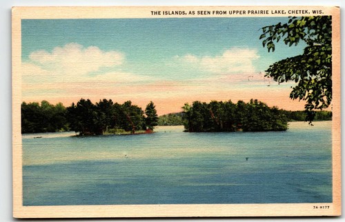 Postal Upper Prairie Lake Islands Chetek Wisconsin WI lino UNP - Imagen 1 de 2