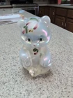 Fenton Hand Painted Floral Iridized Art Glass Bear Figurine Signed (Box5)